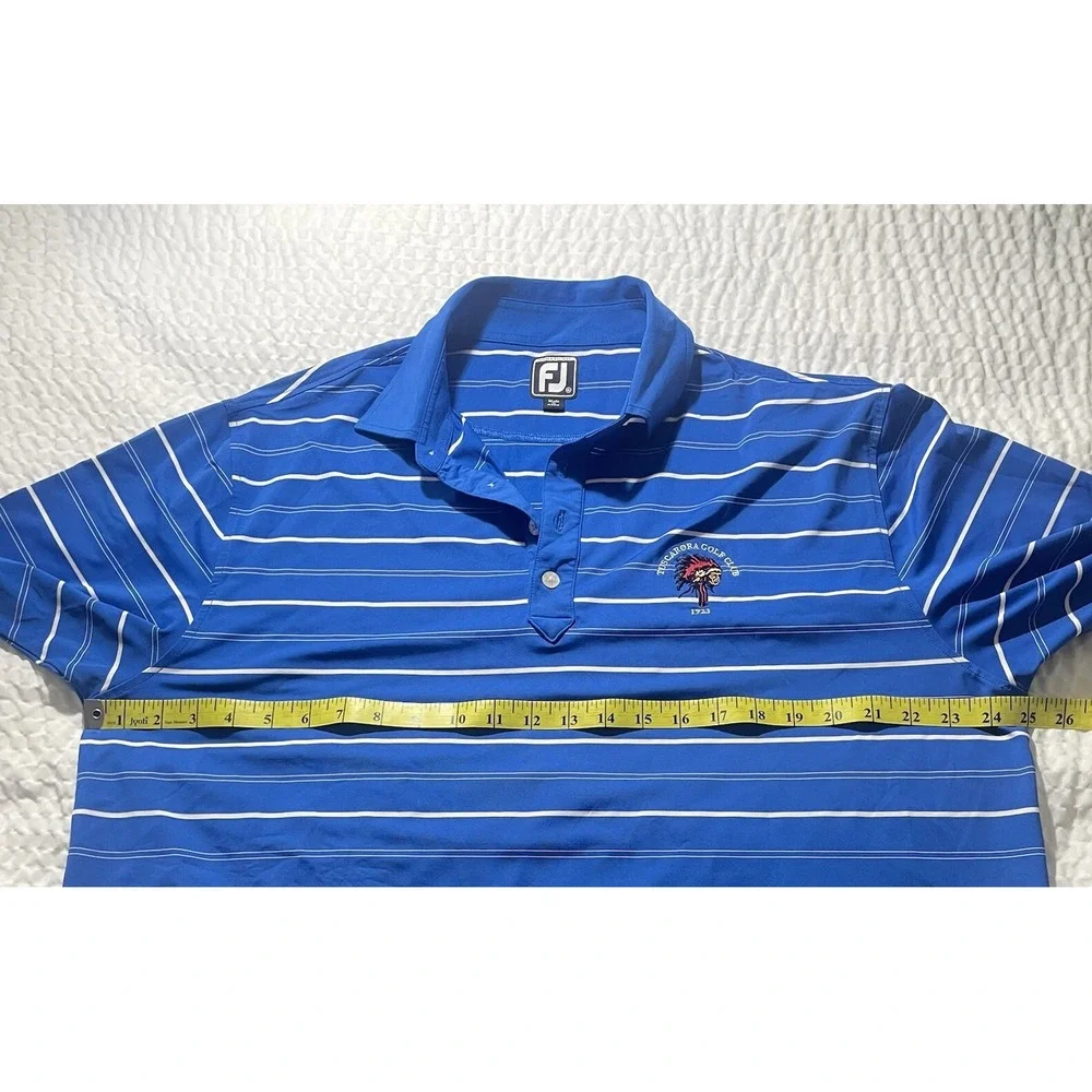FOOTJOY FJ - Men's Polyester Spandex Blue Striped Athletic Fit Golf Polo Size XL